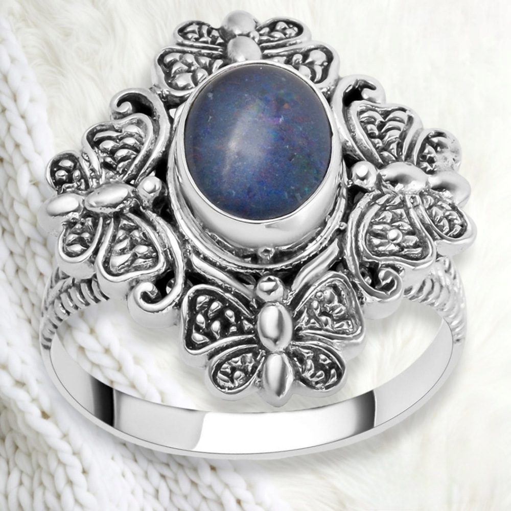NWT ARTISAN CRAFTED AUSTRALIAN BOULDER OPAL TRIPLET RING IN STERLING SILVER SZ 8